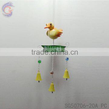 Metal crafts of metal bird wind bell chimes with welcome sign for garden decoration