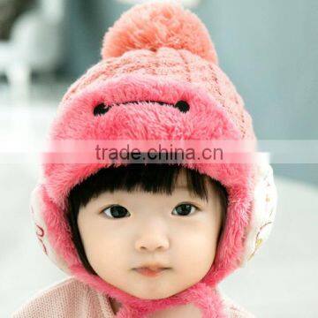 Warm Fleece Inside Embroideried Knitted Pompom Style Kids Children Winter Hat photo-4