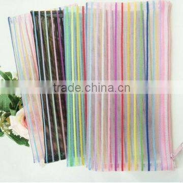 Wholesale colourful stripes transparent mesh cosmetic bag