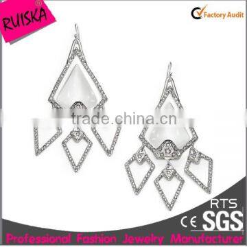 Newest Arrival Fashion Rhombus Large Chandelier Earrings With Many Crystal Rhinestone White Stone