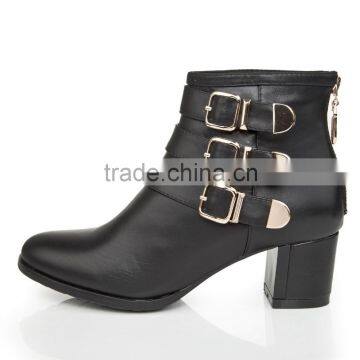 Thick high heel women leather ankle boots classy comfortable shoes side buckle back zipper embelished women gladiator boots