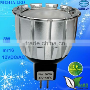 led light led mr16 cob led spot light dimmable 8W 12VDC/AC made in China led lamp