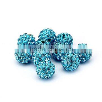 Top Quality 8mm Aquamarine Color Polymer Clay Caystal Rhiestone Ball Shape Spacer Silver Plated 10pcs Per Bag