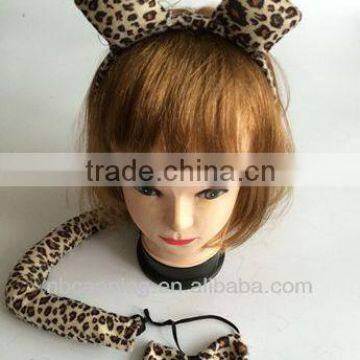 party headband set/leopard ear headband bow tie set/fancy dress tail set