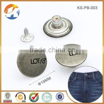 Engraved Logo With Balck Color Custom Brass Jean Button Manufacture                        
                                                Quality Choice
