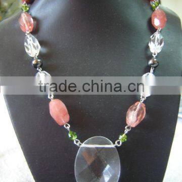 Fashion design necklace crystal with cherry quartz faceted nugget necklace jewelry