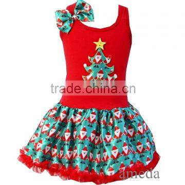 Baby Girls Xmas Tree Santa Print Petti Pettiskirt Tutu Party Dress