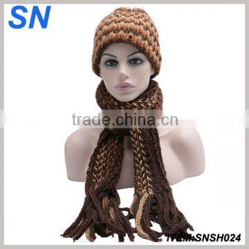 Coffee Color Scarf Hat Glove Sets for Ladies