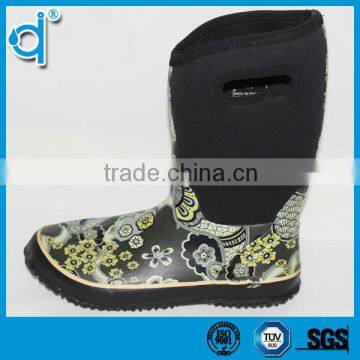 Hole Warming Waterproof Flower Printed Neoprene Rubber Rain Boots