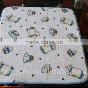 Dish Drying Mat (Blue Teapot Printed Terry Cloth+Stripe Terry Cloth+5mm Sponge)