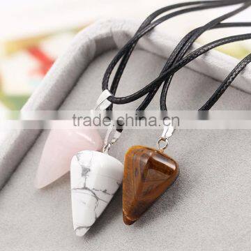 Fashion leather jewelry cone pendant wholesale natural stone necklace