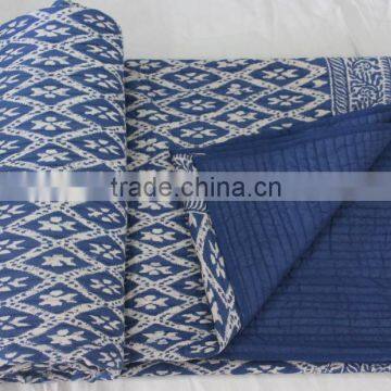 Indigo Blue Hand Block Print Cotton Machine Quilt Ekat Print Cotton Quilt