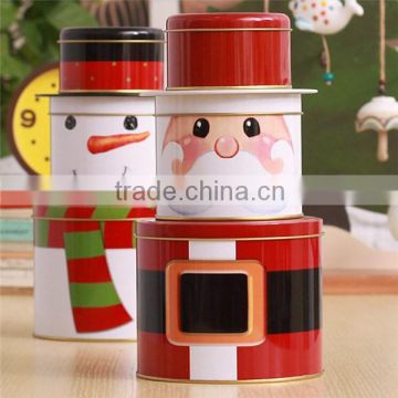 3 layers snowman decorative candy tin box