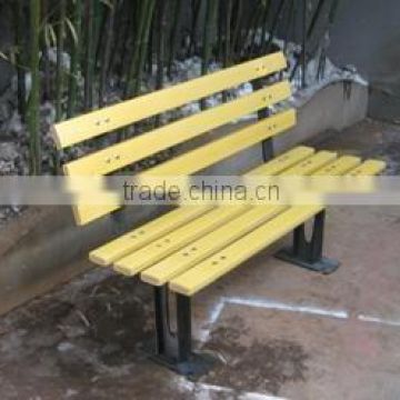 classic wooden garden bench with metal legs