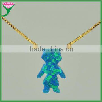 925 Silver Chains OP36 Blue Green Synthetic Opal Gems Opal Boy Shape Pendants photo-3