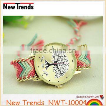 New Arival Fashion Colorful String Weaved Tree Design Quartz Lady Watch photo-2