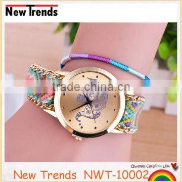New Design Colorful Braid Rope Geneva Elephant Watch Weave Chain Bracelet Watch photo-5