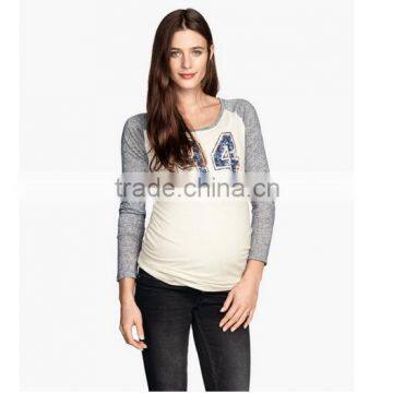 Wholesale cheap long sleeve casual raglan sleeve maternity t-shirt with number print