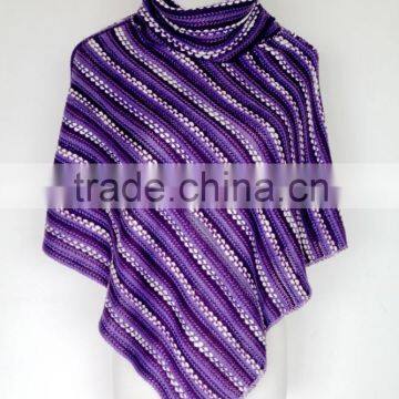 Top quality ladies stripe pashmina shawls fashion pashmina cape with high-necked