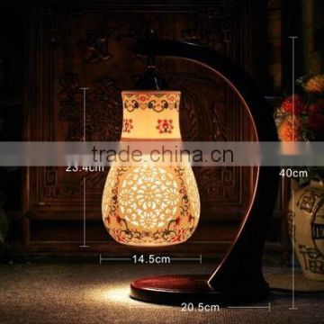 Chinese style hollow home decor ceramic wooden table lamp