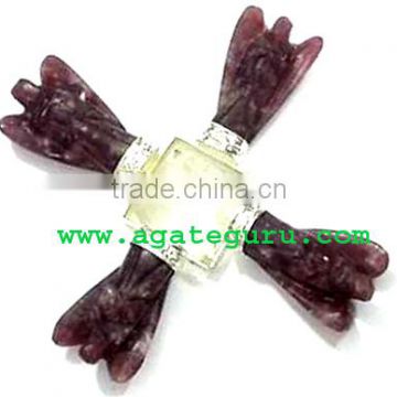 Energy Generator with 4 Lepidolite Angels and Crystal Quartz Pyramid