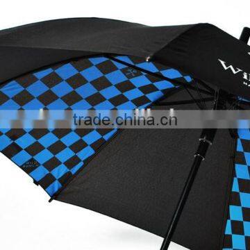 Factory 23 Inch Walking Stick Automatic Logo Check Printed Umbrella