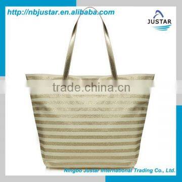 Ningbo Factory Direct Fashionable Glitter Golden Striped Cotton Women's Bags Tote