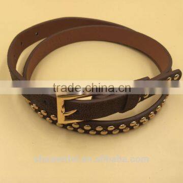 sued effect belt with gold color rivets