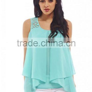 2015 Sleeveless Pleated Chiffon Lady Blouse photo-3