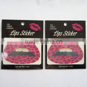 Custom pink leopard sexy colored lip sticker sexy waterproof lip tattoos non-toxic water transfer lip tattoo paste