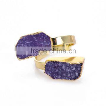 50pcs Purple rings natural raw stone rings wholesale new arrival double ring Adjustable Rings 21*16mm