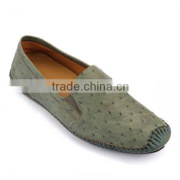 Italian style Flat Boat Shoes ostrich grain leather microfiber lining shoes genuine leather rubber sole men green casual shoes