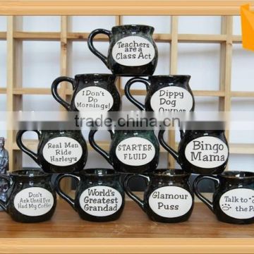 Engraved Black Glazed Ceramic Coffee Mugs With Logo