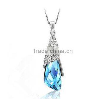 High Quality Elegant Real Silver Plated Austria Crystal Wate Drop Clean Colorful Stone Pendant Jewelry Necklaces For Women