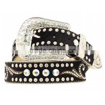 Women Western Hair Belt Cowgirl Leather Rhinestones Studded Straps