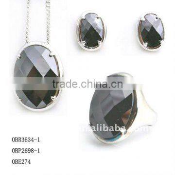 Fashion Black Glass Rhodium Jewelry Set