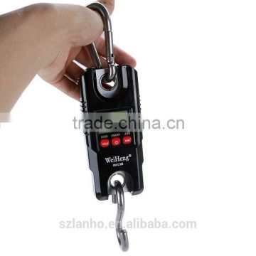 New Mini Portable 300kg 0.1kg Digital LCD Electronic Hanging Hook Crane Scale Black