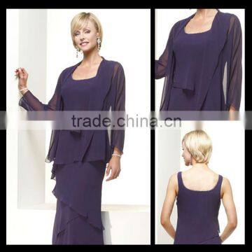 2014 Purple Tiered Detachable Jacket Mother Of The Bride Dresses Mo1045