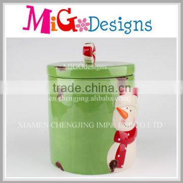 Green Painting Ceramic Drum shape Pot with Lid Wholesale