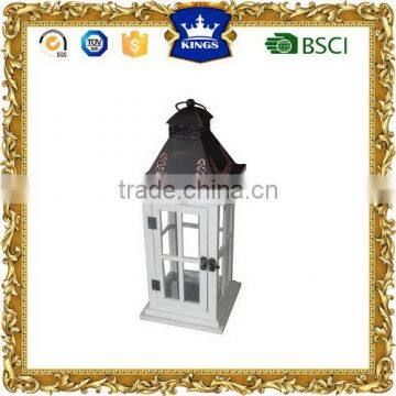 Handmade wooden white metal lantern