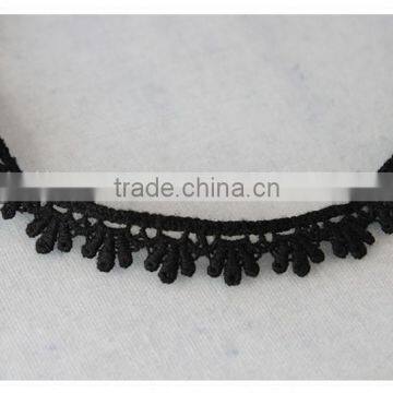 New Design 1.4cm Width Narrow Black Lovely Flower Scallop Cotton Crochet Lace Trims photo-6