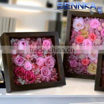 cheap Preserved Flower Photo Frame dark red rose artificial for propose gift or valentine day gifts