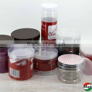 Free sample transparent food PET empty can easy open plastic can