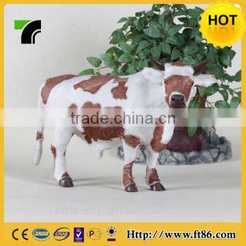 Unique Gift Realistic Farm Animal Fur Covered Plastic Cow Figurine