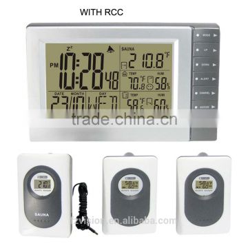 433MHz Wireless RF RCC Weather Station with Indoor Outdoor Thermometer Hygrometer Sauna Temperature Clock 3 Transmitters