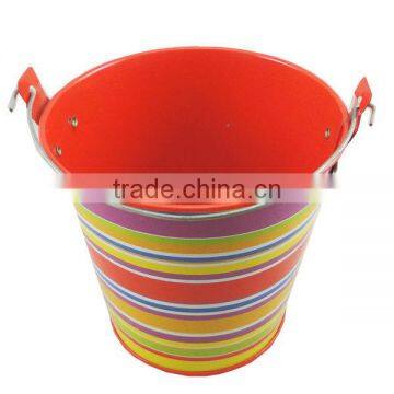 handle tin stripe small metal round bucket tin