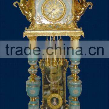 Emperial Cellectable World Treasure Gold Plated Brass Engraved Table Clock, Noble Crown Turquoise Ceramic Decorative Desk Clock photo-5