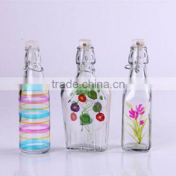 250ml wholesale glass milk bottle with metal clip