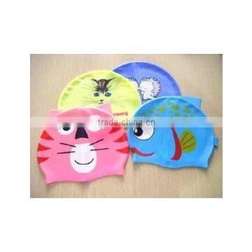 Funny Cartoon Fish and Wave Design Silicone Children Swimming Cap