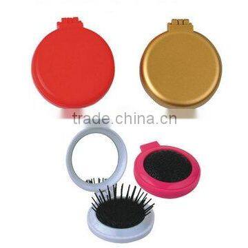 Folding plastic round shape make up mirror with comb